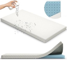 2 Crib Mattress Topper Memory Foam - Waterproof Breathable Soft Washable Cover