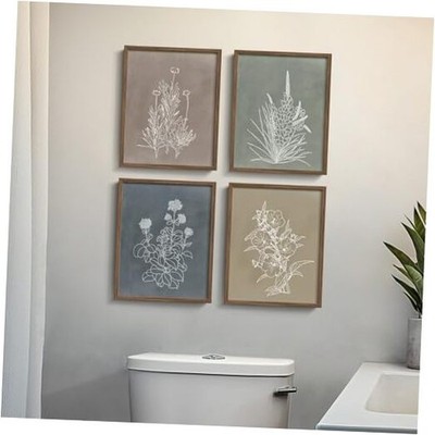 Boho Framed Botanical Wall Art for 8'' W x 10'' H x 4Pcs Simple - Walnut Framed