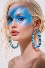 9cm Extra Large Blue Gemstone Earrings.Great Quality. *see notes regradi...
