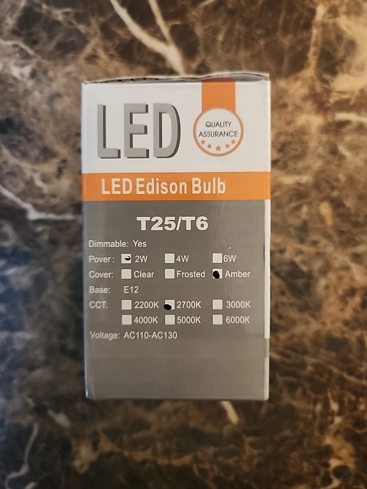 T6 LED Bulb Dimmable Light Bulbs E12 T25 Clear Glass Tubular Edison Candle Bulb - Image 4 of 4