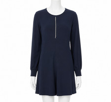 Zara Dress Womens Medium Navy Blue Mini Rhinestone Trim Balloon Sleeve Mod Shift