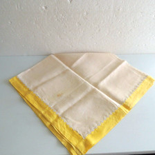 Antique handmade French White Lace tablecloth LINEN W/YELLOW 38 X 36 INCH