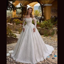 Wedding Dresses For Women Off Shoulder Long Sleeves Bridal Gowns Pearls Beaded