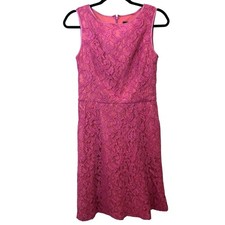 Adrianna Papell Dress Size 6 Pink Lace Overlay Pockets Fully Lined Zip Back
