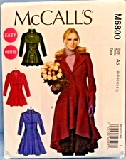 MCCALLS PATTERN 6800 COATS HOODS EASY MISSES/PETITE SIZES 6 8 10 12 14 NEW UNCUT