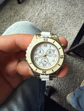 Unisex Chronograph Analog Wristwatch White Dial Arabic Silver Metal Bracelet