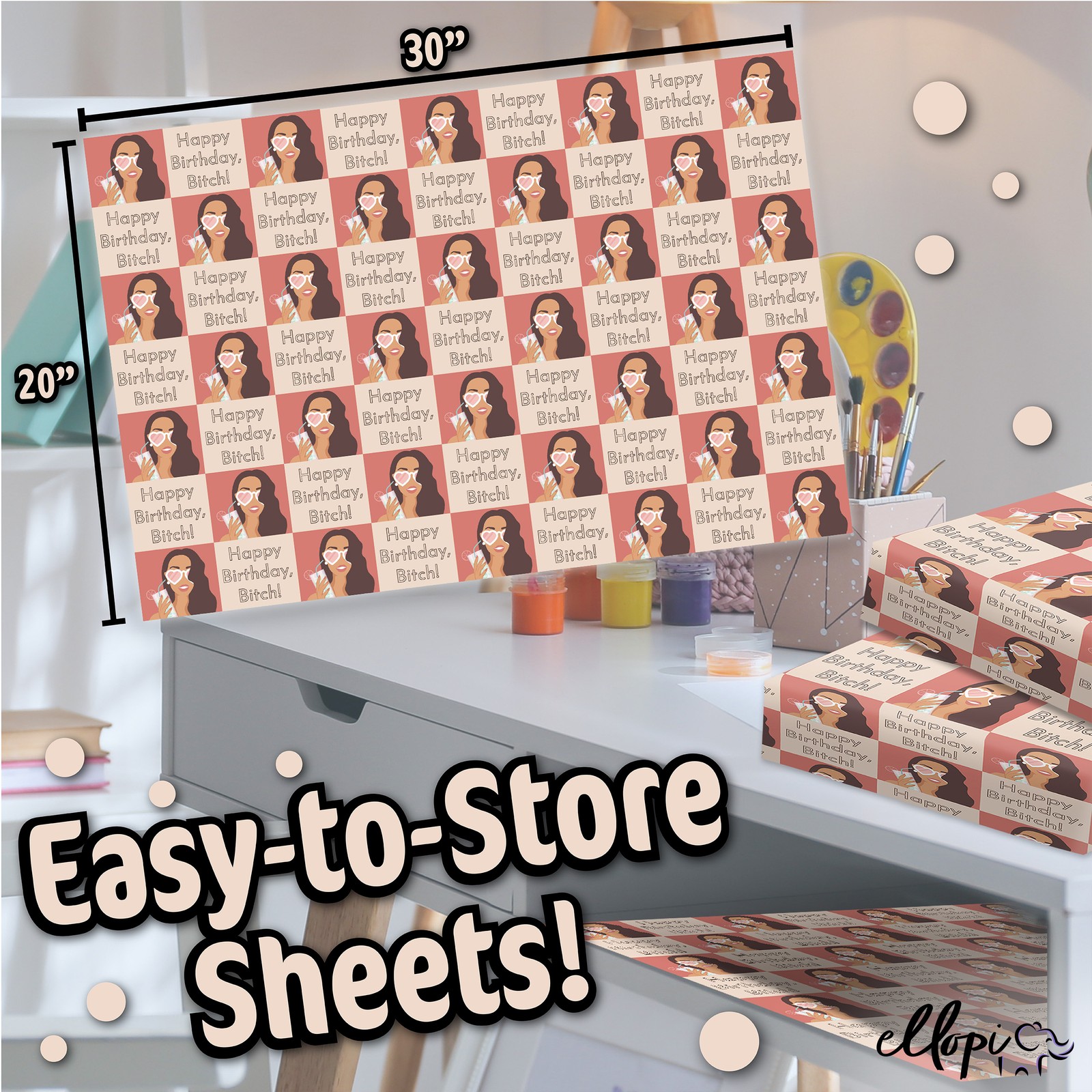 Cute 20x30" Adult Happy Birthday Wrapping Paper Square Sheets 3PK by Ellopi