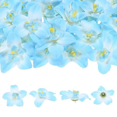Artificial Orchid Flowers (3 Inch, White Blue) 50 Pieces - For Silk