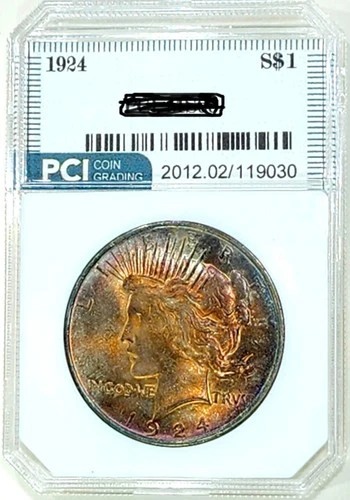 1924  Peace Dollar Gem BU +++ Rainbow Toned Super Sharp Eye Appeal