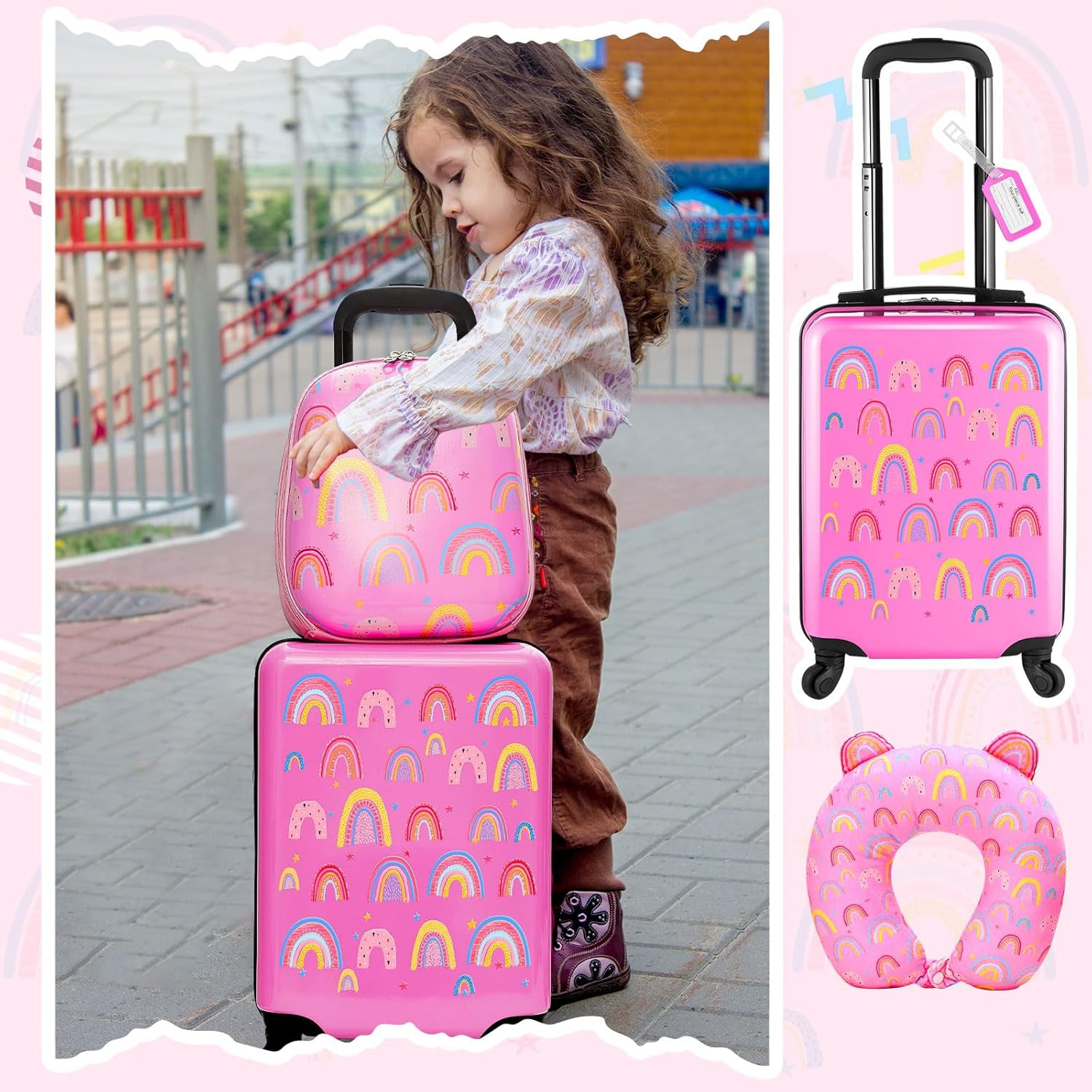 Colorful Kids Rainbow Luggage Set - 4 Pcs Suitcase & Backpack for Travel