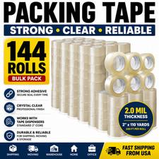 144 Rolls Carton Sealing Clear Packing Tape Box Shipping - 2 mil 2" x 110 Yards