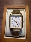 VTG Timex Quartz Watch Men Gold Tone Rectangle Date Stretch Analog