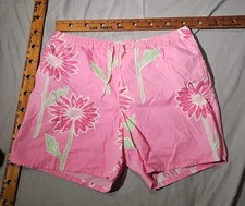Vintage Lilly Pulitzer Mens Stuff Shorts L Pink Floral Swim Trunks Beach Pants