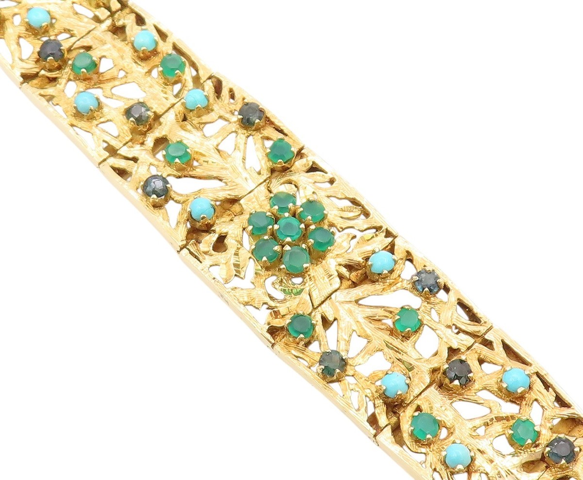 18K GOLD Vintage Bracelet DIAMANS MEXICO Multicolor Floral Cutout