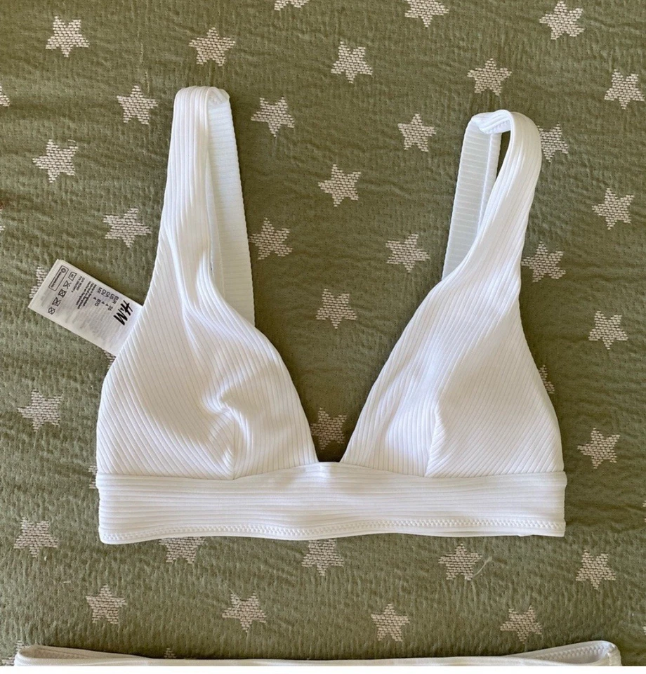 H&M White Ribbed Bikini Set, top size US 4, bottom US 6 - Image 4 of 4