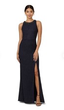 Adrianna Papell Navy Boucle Sz 10 Glitter Embellished Stretch Mermaid Gown $279