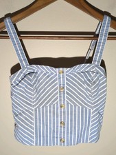 Abercrombie Fitch Y2K Chambray Striped Corset Tank Top S Adjustable 90s Boho