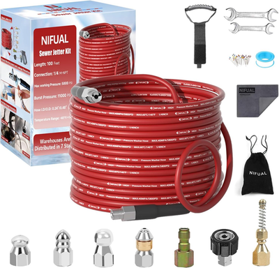 #ad NIFUAL Sewer Jetter Kit for Pressure Washer100Ft 5800PSI Pressure Drain Cleaner $95.19