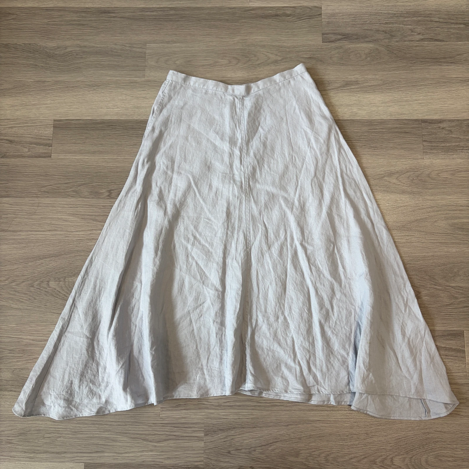 John Lewis Skirt Womens UK10 Light Grey 100% Linen A Line Flowy Minimalist Boho