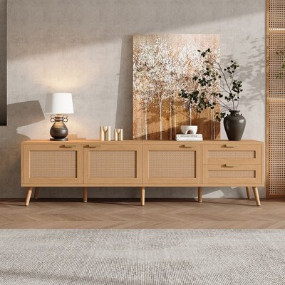 70 in Modern TV Stand with Rattan Doors - n/a