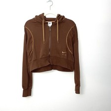 Nike Air Cropped Hoodie Womens S Chocolate Brown Full Zip Sweatshirt Swoosh
