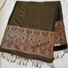 Pashmina Shawl Wrap Scarf 100% Pashmina Cashmere Paisley Artsy Fringe Metallic