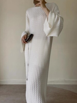 chinese dress ladies Rowan Cream Cable Knit Maxi Dress - M Size - Women's Dresses