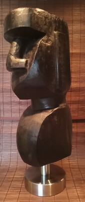 Tiki Moai Figur Kopf  Holz Handgeschnizt Mit Edelstahl Sockel Oster Insel Modern