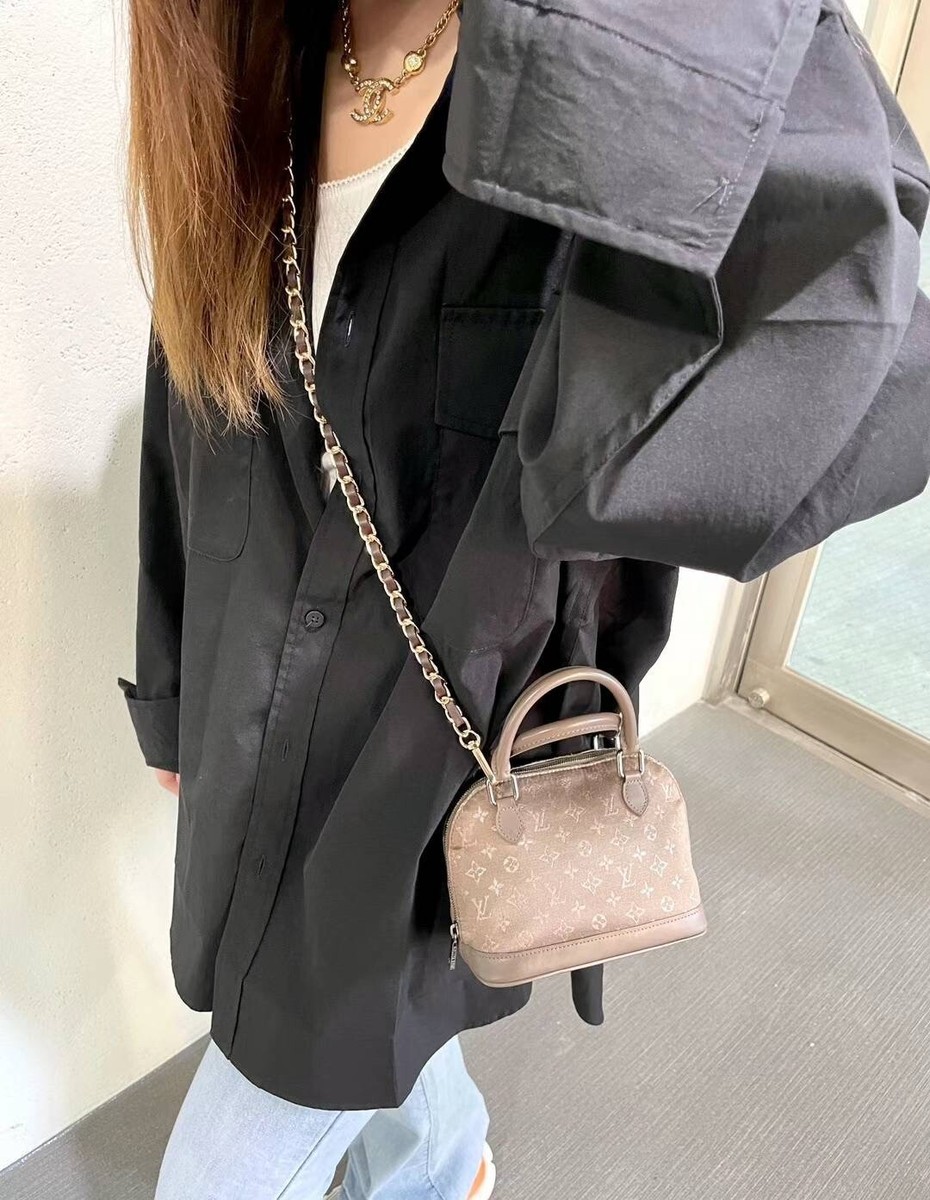 Auth LOUIS VUITTON Monogram Mini Lin Satin Mini Alma Handbag  
