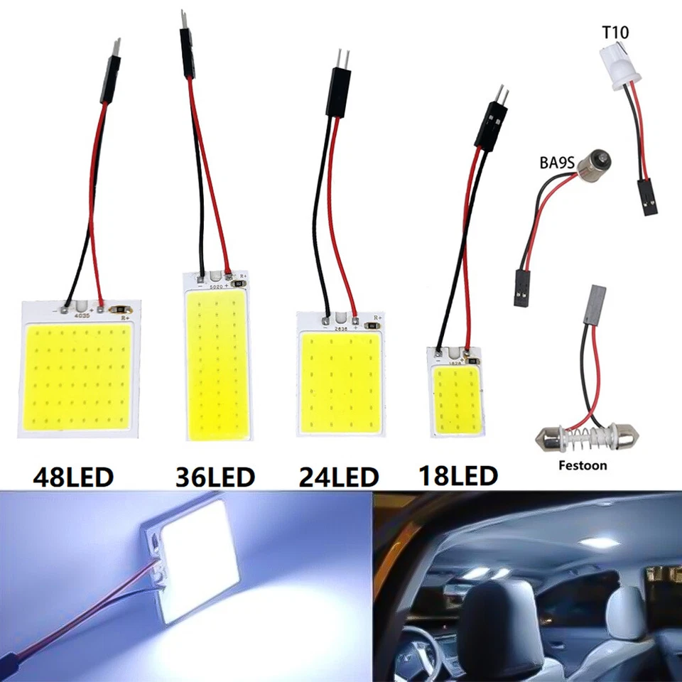 18/24/36/48 BA9S T10 SMD COB LED DC12V White Car Light Panel W5W Adapter Bulbs - Image 2 of 4