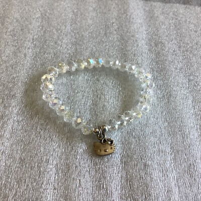Hand Crafted Aurora Borealis Crystal Stretch Bracelet Hello Kitty Charm