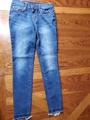 Aeropostale Flex Effects Low Rise Jeans Junior's Size 00 Blue w/ Frayed Bottoms