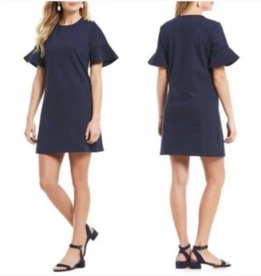 Draper James Women s Size L Navy Blue Round Neck Short Bell Sleeve Shift Dress