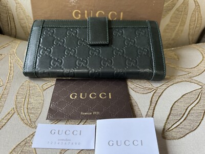 Authentic GUCCI Charmy Guccissima Continental Leather Wallet Green