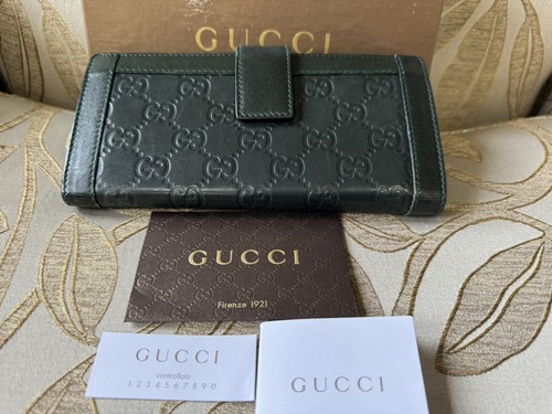Authentic GUCCI Charmy Guccissima Continental Leather Wallet Green