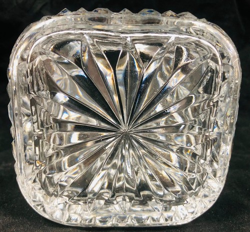 English cut glass crystal square jar with glass lid 11cm - Picture 6 of 6