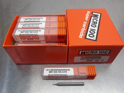 12 NEW! Micro 100 .03" Carbide Endmill 3F .01R .1L.B.S. MEF-030-100-3-010