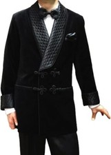 Men's Smoking Jackets Black Quilted Robe's Coat