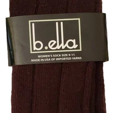 Dark Brown Ribbed Crew Socks Sz 9-11 #3507 Angora Wool Blend B.ella Ankle Dress