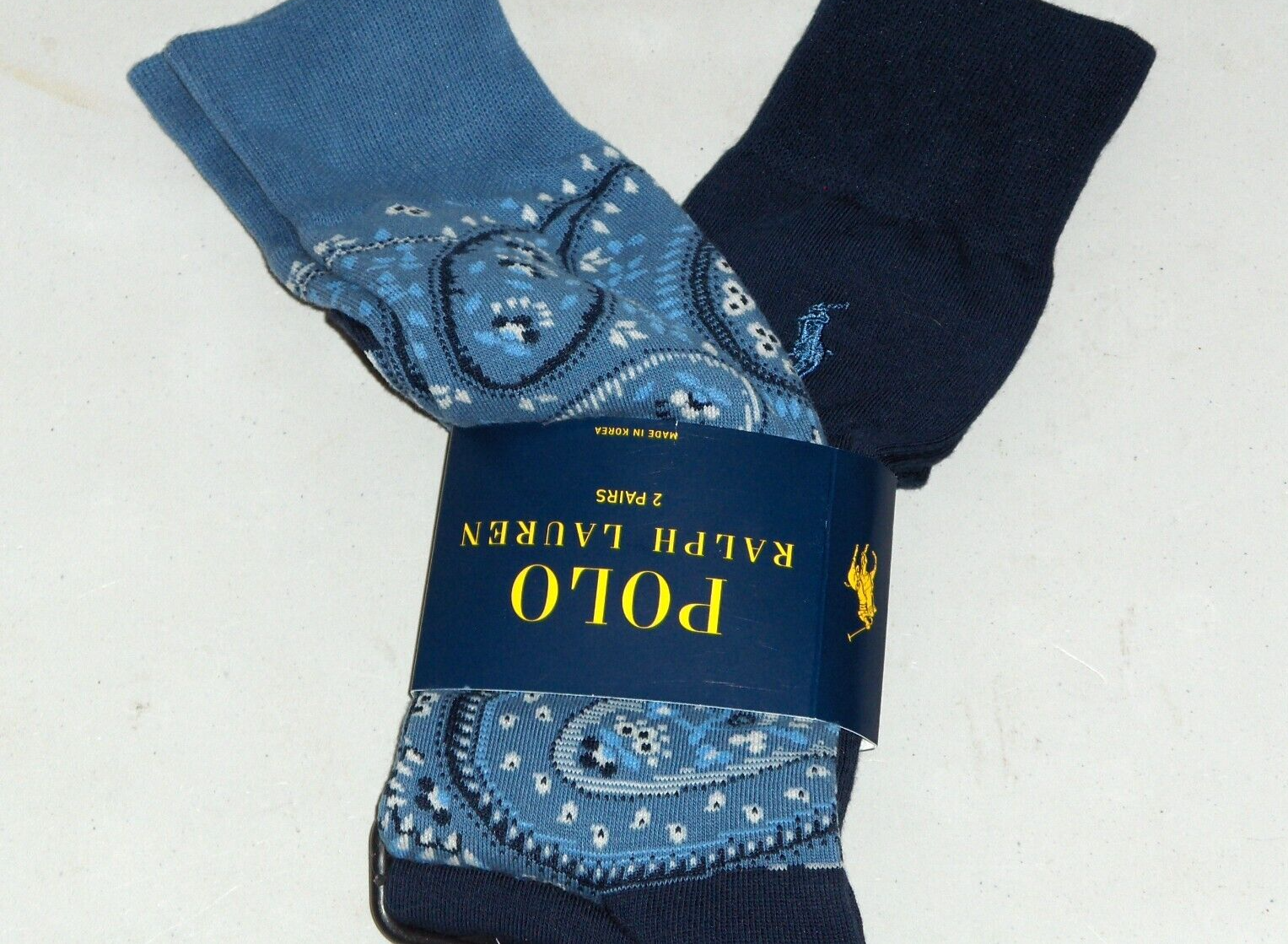 POLO RALPH LAUREN Calzini Uomo Cotone Paisley Pony BLU NAVY 2 Paia Nuovi con etichette