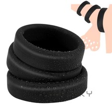 BLACK-Reusable Silicone Penis Sleeve Male Ejaculation Delay Ring Scrotum Stretch