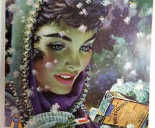 Winter Lady Snowflakes Pack Philip Morris Vtg 1954 Ad Magazine Print Smoking