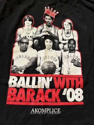 Rare Ballin’ w Barack 2008 VTG Akomplice Basketball Tee Size XL Kanye Jay Z Y2K - Picture 2 of 12