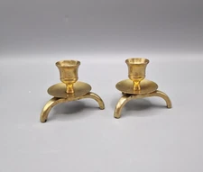 Vintage Brass Candlestick Holders 3" Tall Tripod Base Curved Legs - Set of 2