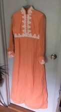 Vintage Maxi Dress Juniors 9 Orange Peach White Lace Boho Hippie sheer overlay