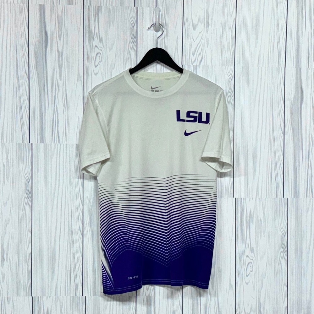 Nike LSU Mens Small Short Sleeve White Dri-Fit Crew Neck Patterned Tee