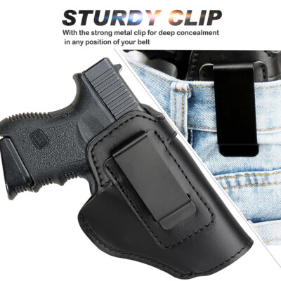 Tactical Right Hand IWB Leather Gun Holster Concealed Carry Pistol Holstr -Black