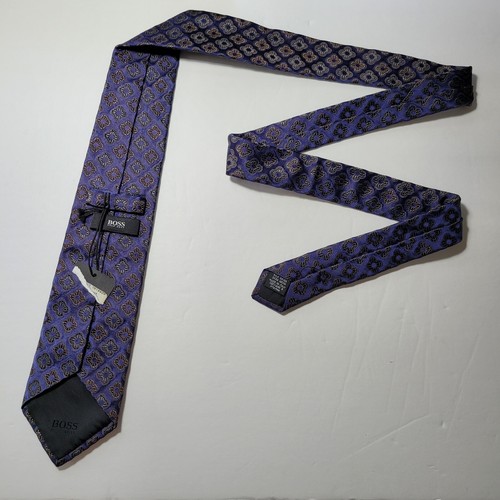 Hugo Boss Tie Men's Purple Floral 100% Silk Necktie Handmade In Italy - Picture 8 of 8