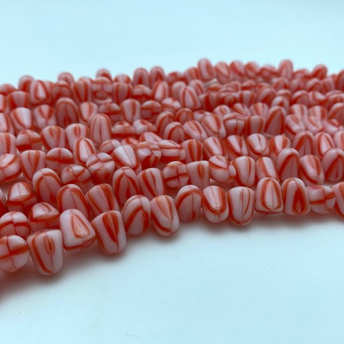 Opaque Orange & White Gumdrop Czech Glass Beads (7x10mm) (SCG70) - Picture 4 of 10