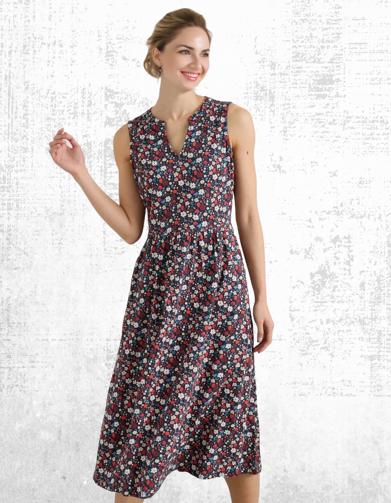 Threadbare Sleeveless Jersey Midi Dress Ex Seasalt Women's Sleeveless Bay  Jersey Midi Dress In Navy Ditsy UK